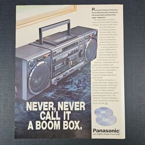 1989 Panasonic Boom Box XBS Extra Bass System Vintage Print Ad CD Cassette Music